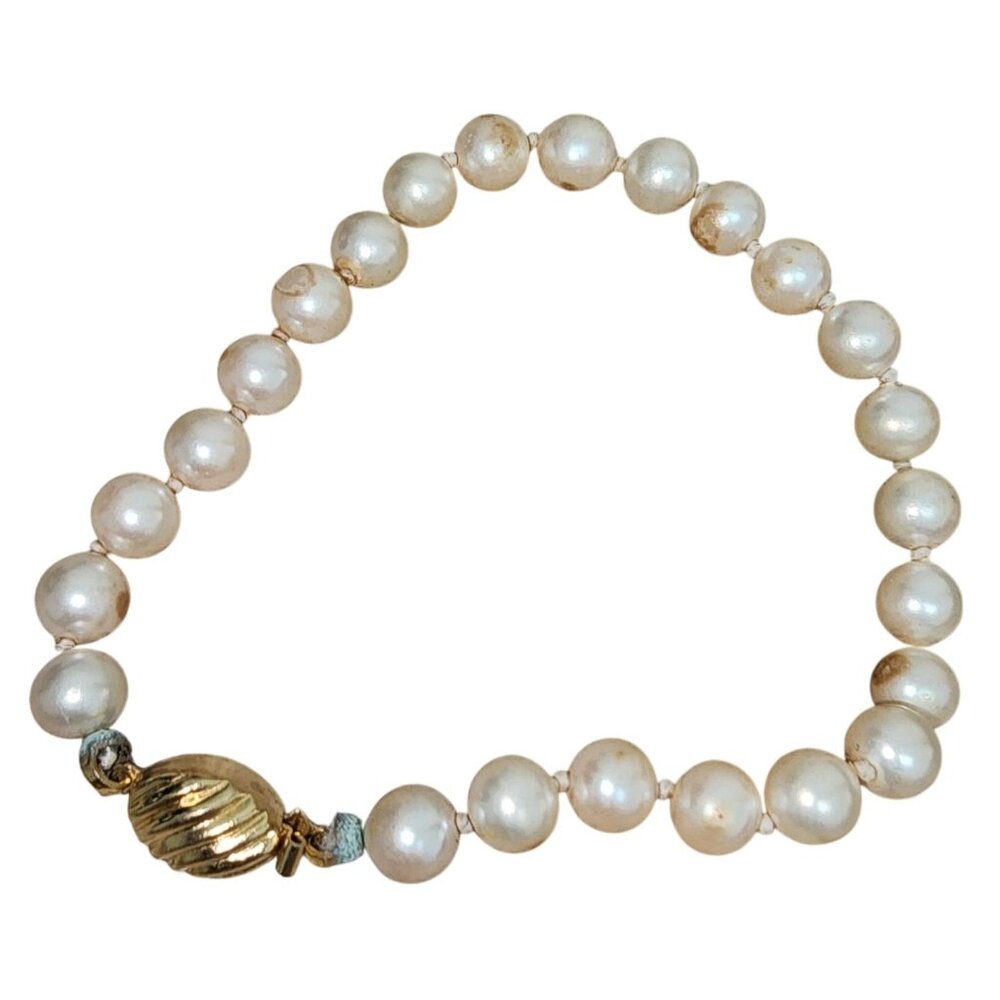 Women's Vintage Marvella Faux Pearl Clasp Bracelet Gold Tone Closure Estate